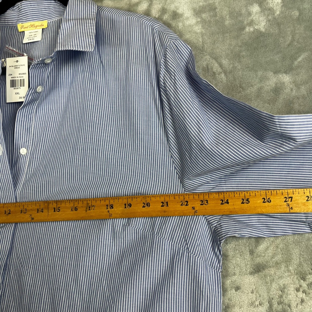 Sweet Magnolia Women Dress Blue White Stripe Tiered Ruffle Shirt Dress XXL - Picture 6 of 10